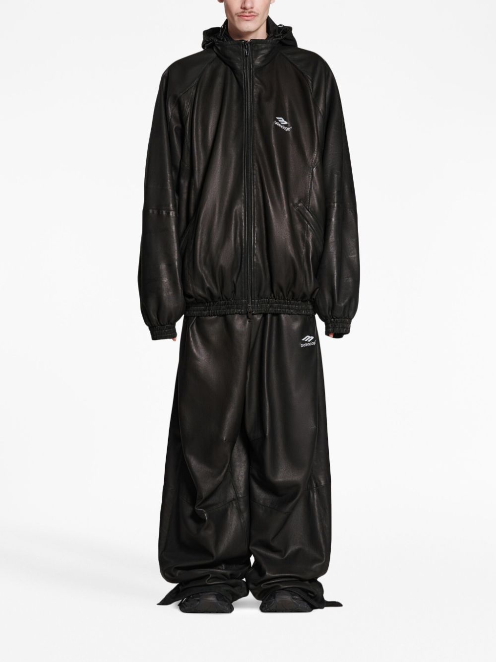 BALENCIAGA UNISEX 3B Sports Icon Leather Jacket Black