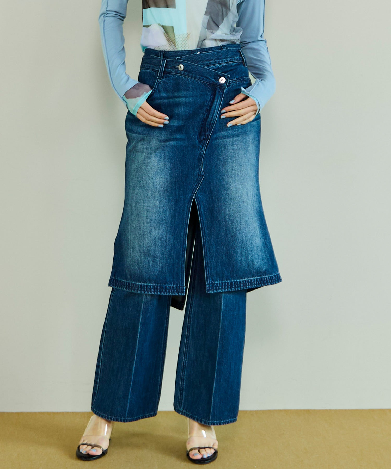 Layered Skirt Denim Pants