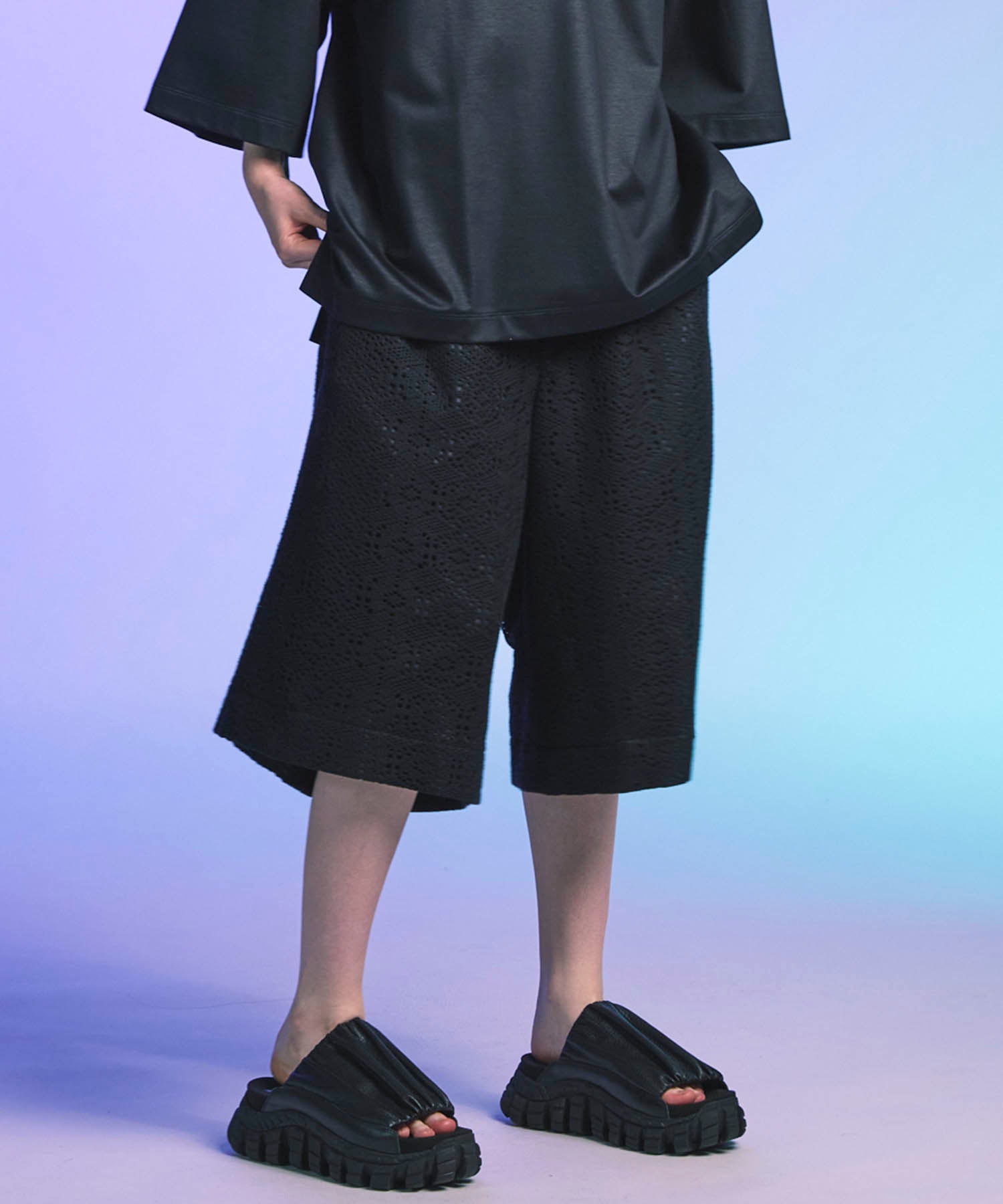 Crochet Like Mesh Prime-Wide Shorts