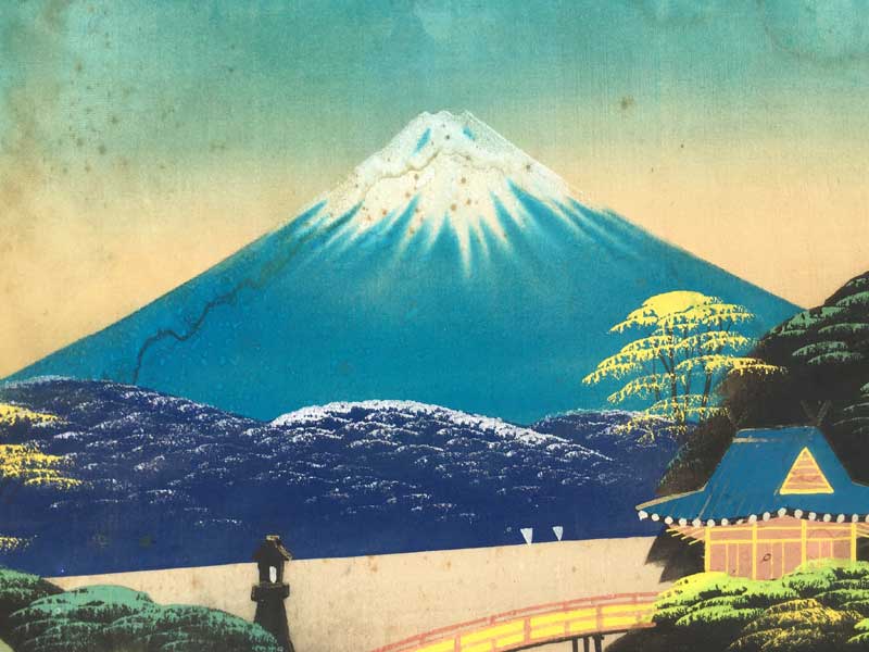 1957's Vintage Mount FUJI、1957年 富士山のアクリル絵画の日本画