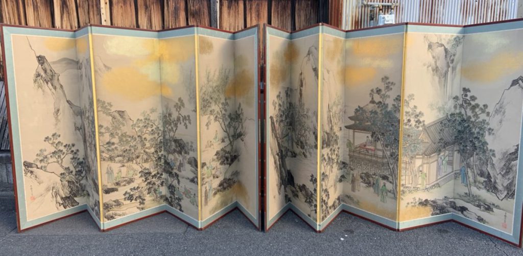 滋賀県草津市のお客様より屏風、時代人形、瓶掛など古道具の出張買取を