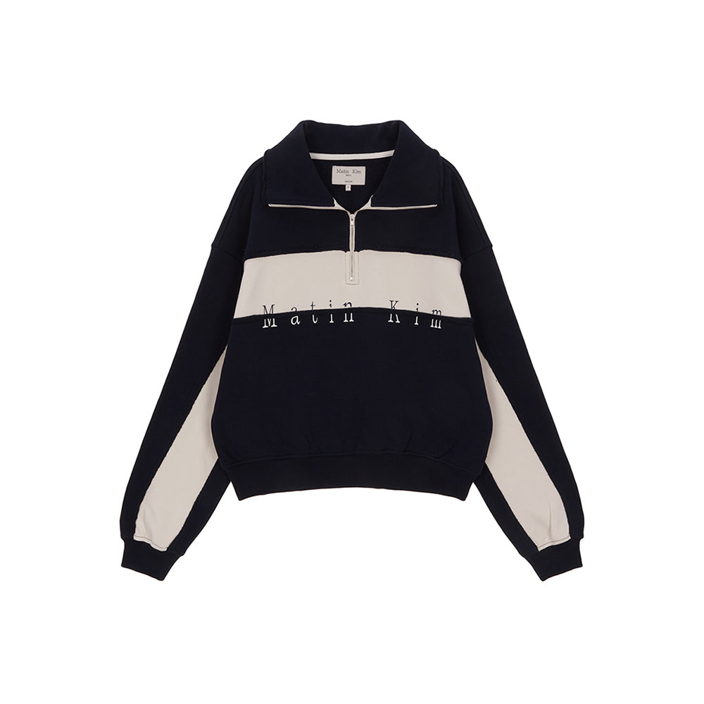 CUTTED LOGO HALF ZIP SWEATSHIRT IN NAVY – Matin Kim