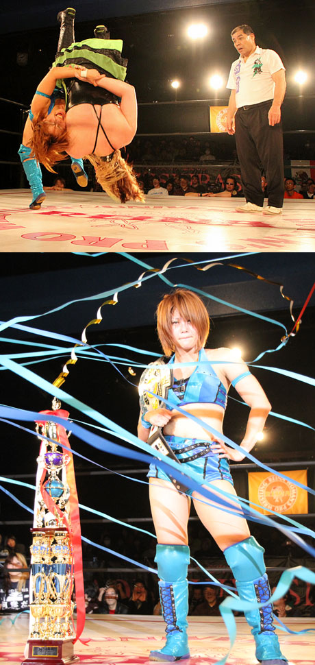 強烈な変形裏投げで栗原あゆみがCMLL世界女子王座を薄氷防衛、凱旋