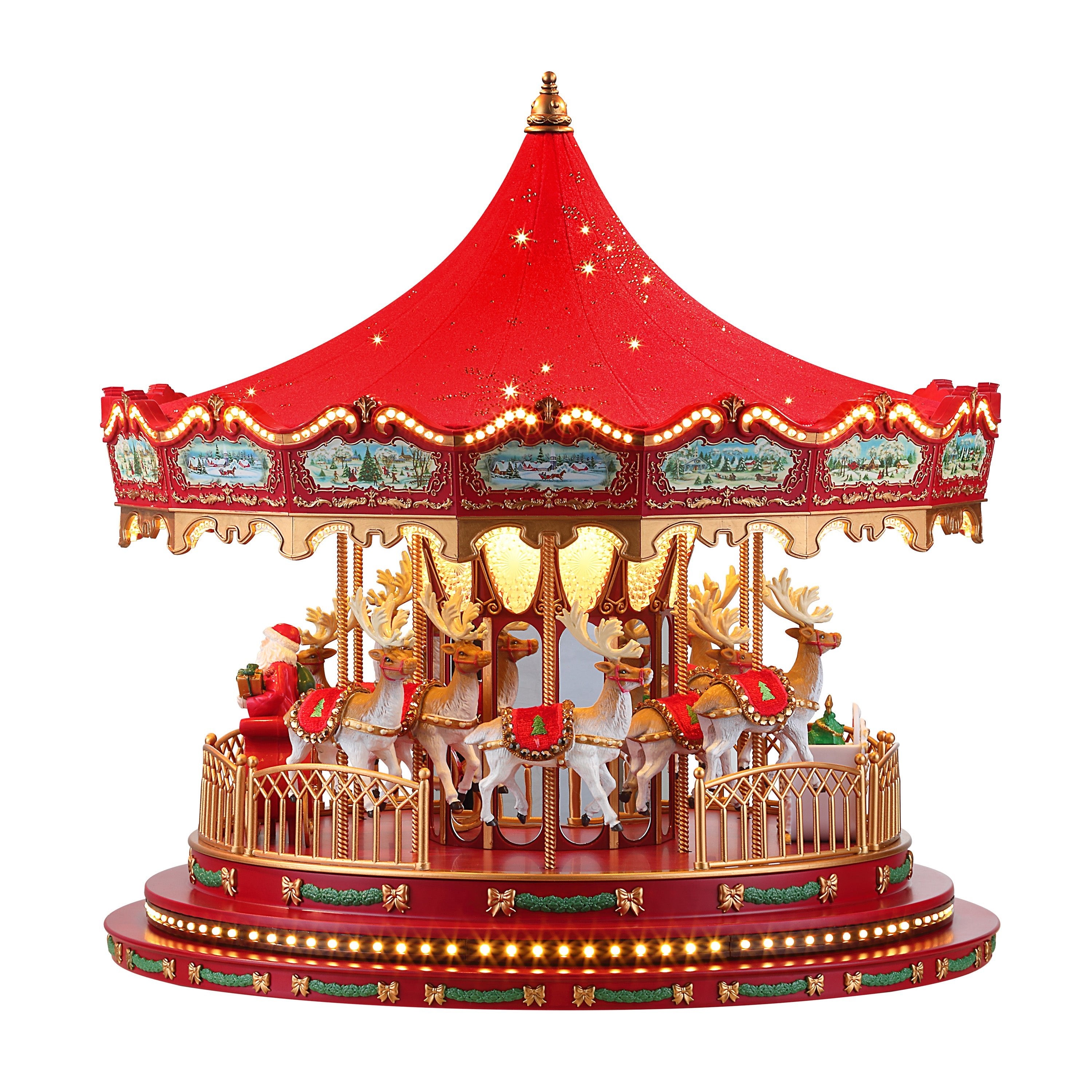 17 in. Animated Deluxe Snowflake Crystal Carousel - Red – Mr