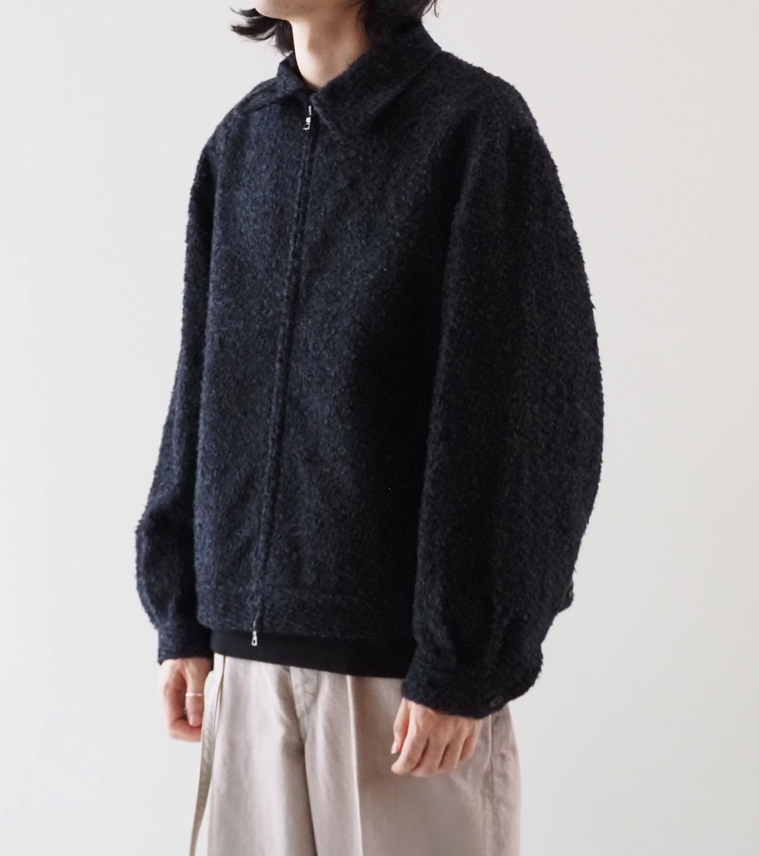 blurhms Brushed Wool Zip Short Jacket ,Heather Charcoal – Navyblue