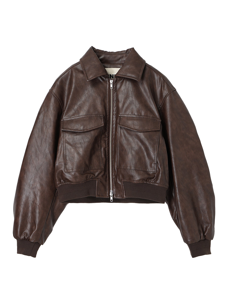 synthetic leather padded short jacket – NKNIT