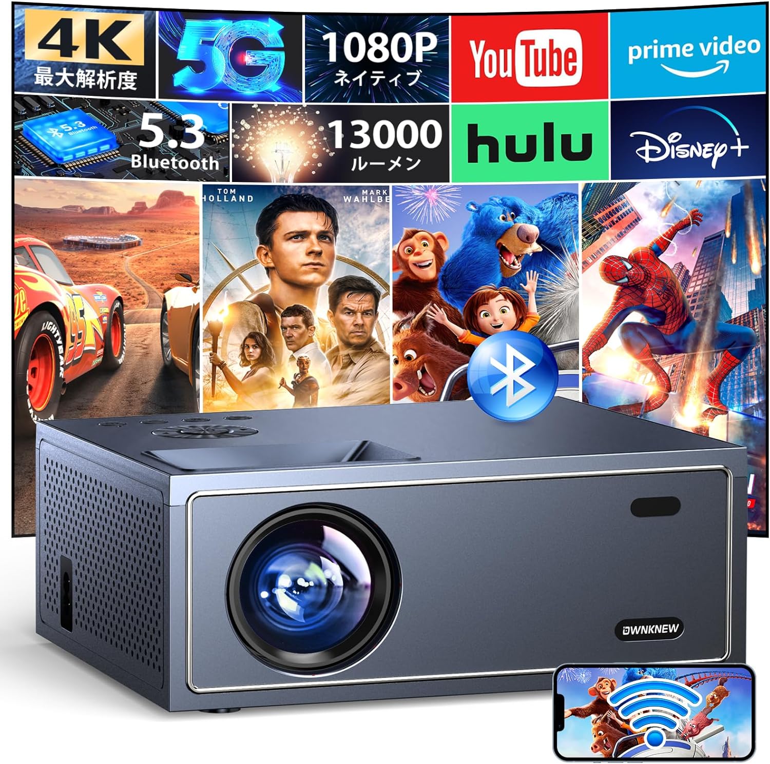 5G WiFi&Bluetooth5.3】OWNKNEW プロジェクター 小型 1080P 4K対応