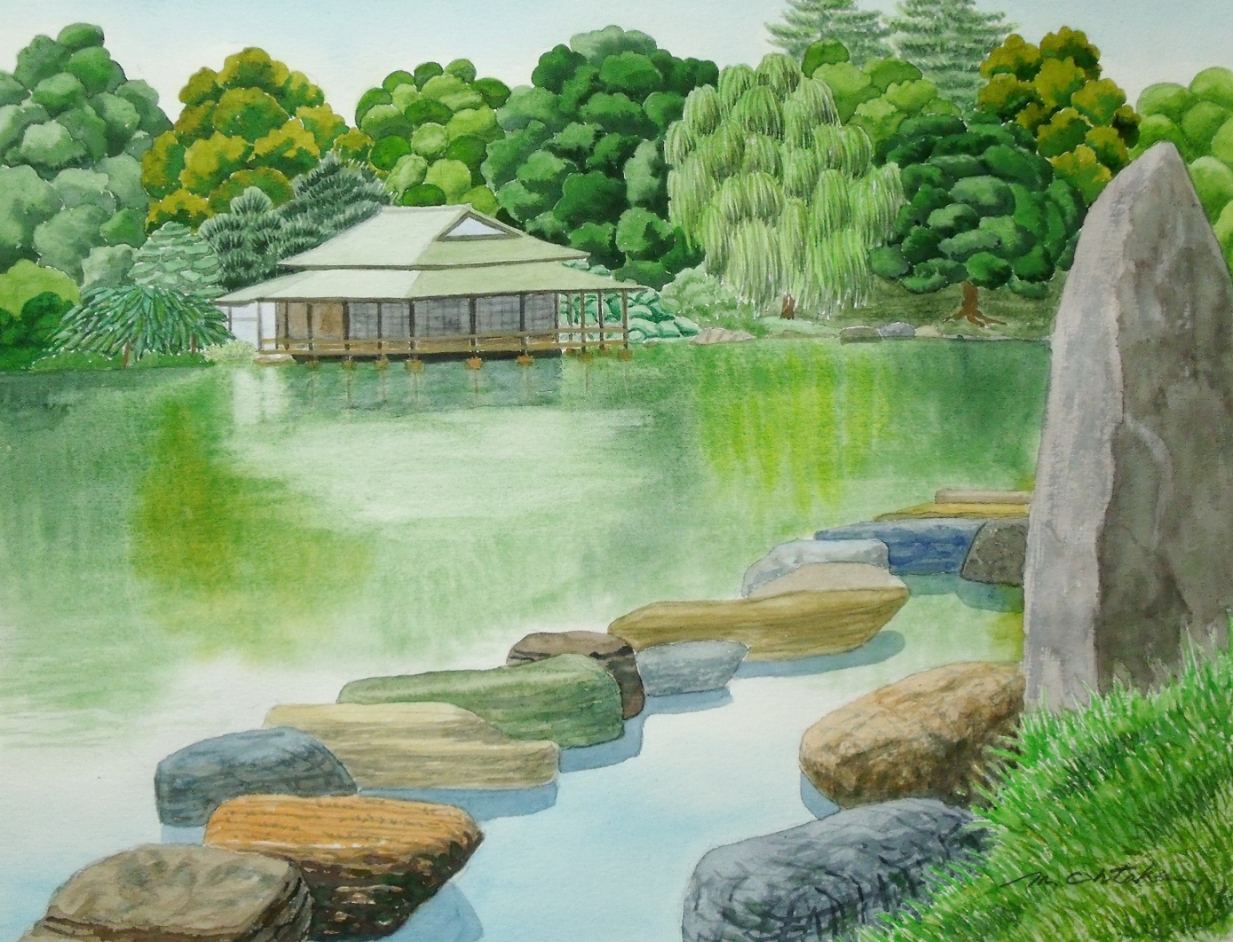 清澄庭園: 大竹正則の水彩画
