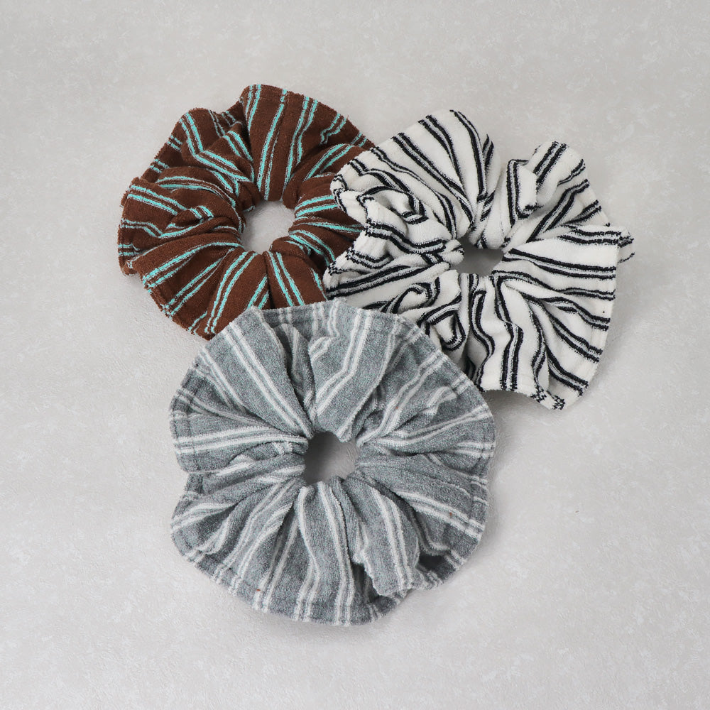 シュシュ ストライプ パイル生地 バイカラー ボリューム ビッグ