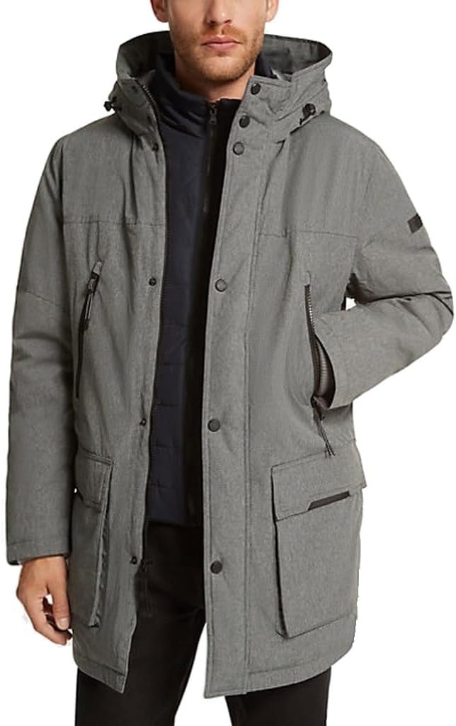 Michael Kors Men's Warm Woven Parka Coat with Attached Quilted Bib