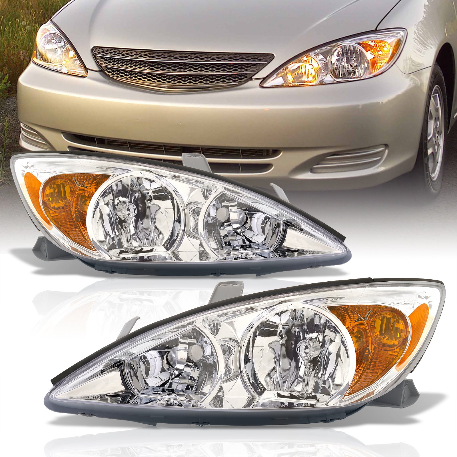 Toyota Camry 2002-2004 Factory Style Headlights Chrome Housing