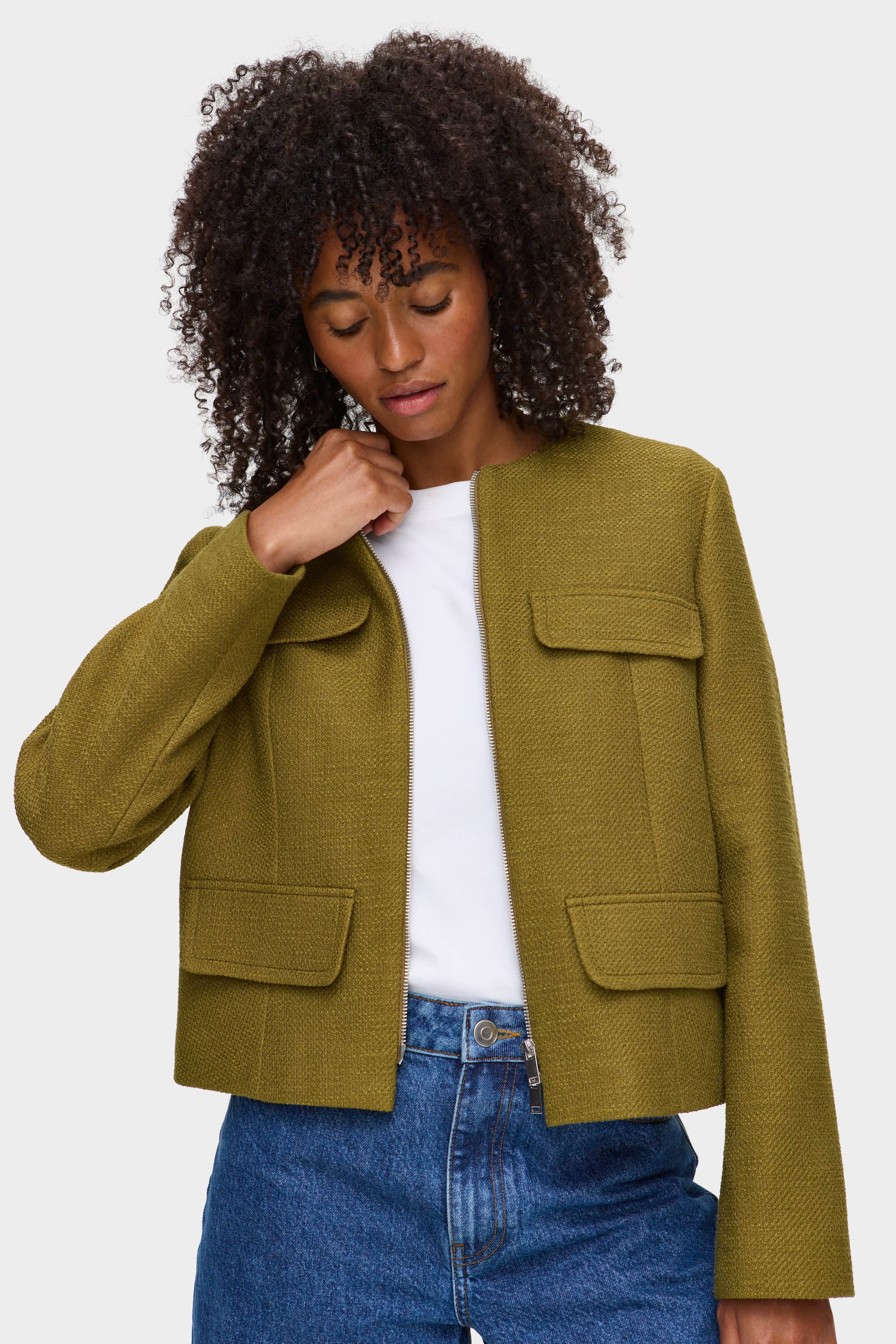 ALIGNE Boucle Zip Blazer - Green | Jamala