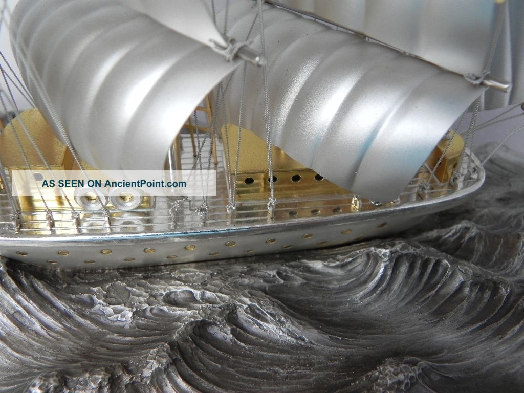 Large Old Signed Japanese 3 Masted Sterling Silver 985 Ship By