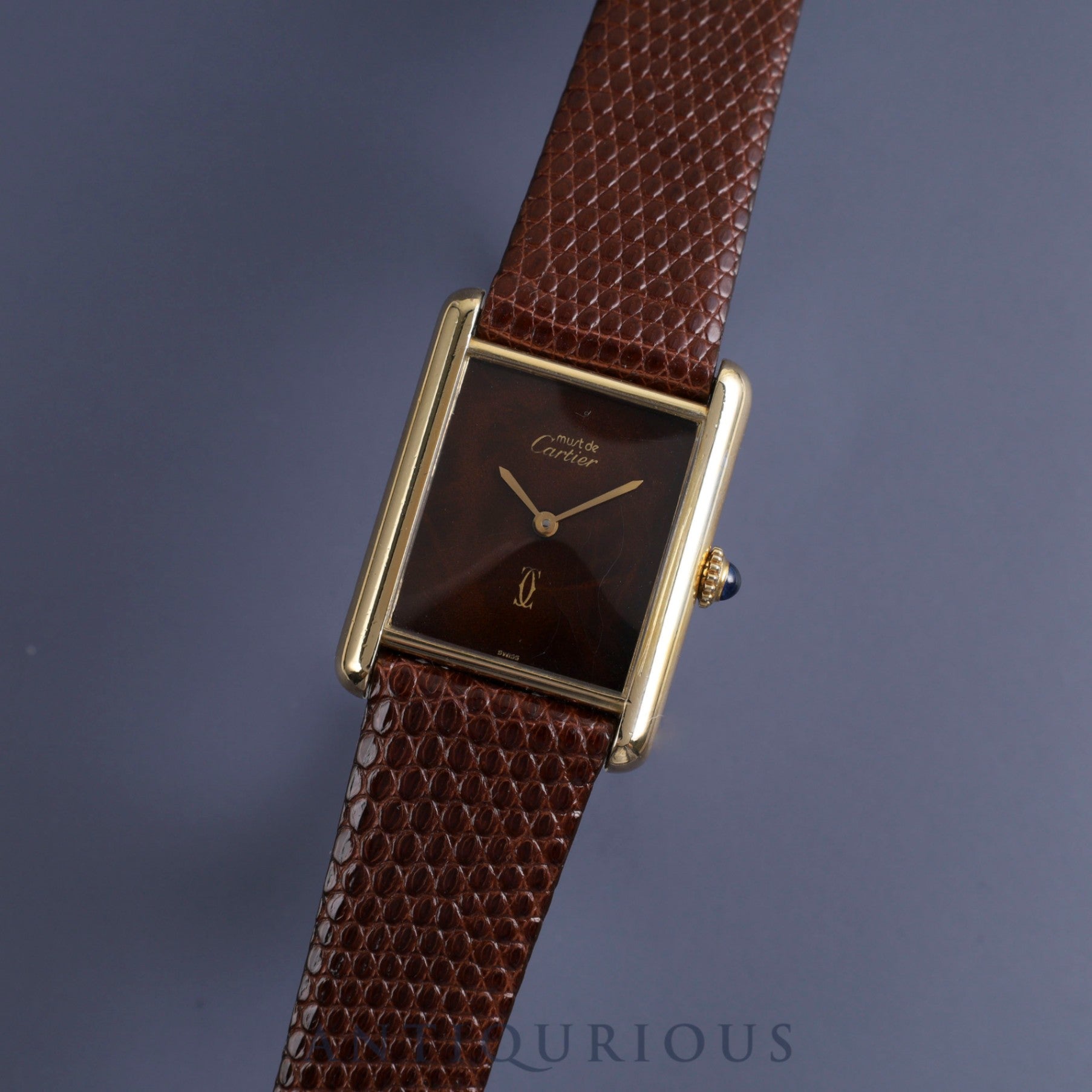 カルティエ マストタンク LM 手巻き 925 革 純正尾錠（GP）マホガニー