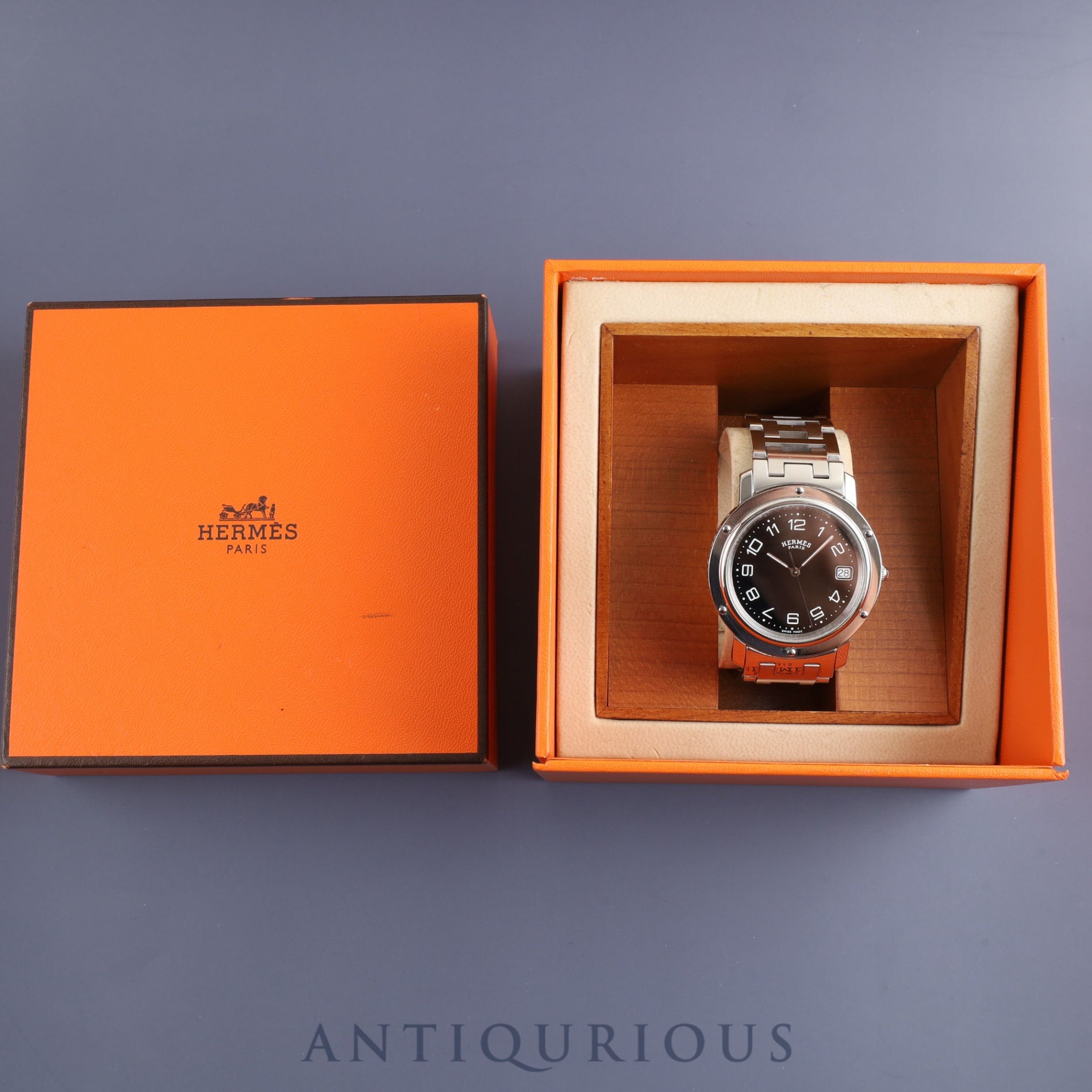 エルメス クリッパー CL6.710 クォーツ SS SS ブラック文字盤 箱