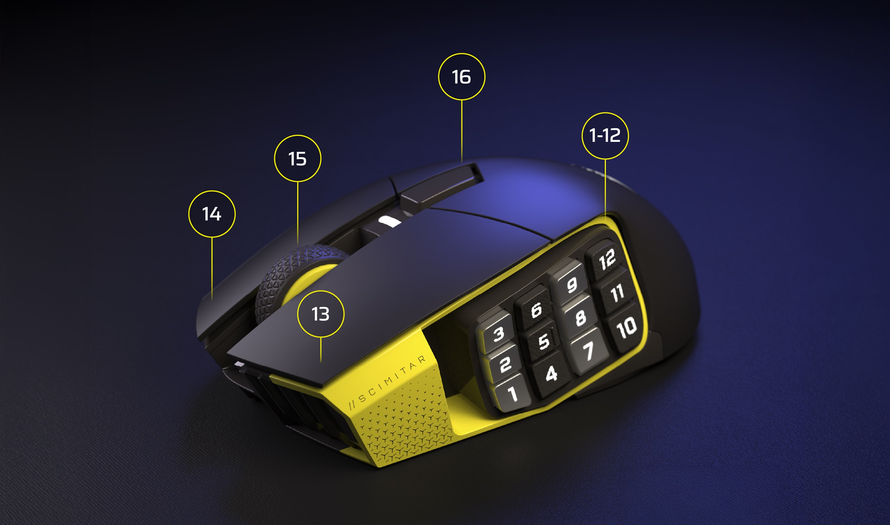 SCIMITAR ELITE WIRELESS SE MMO Gaming Mouse – Black & Yellow