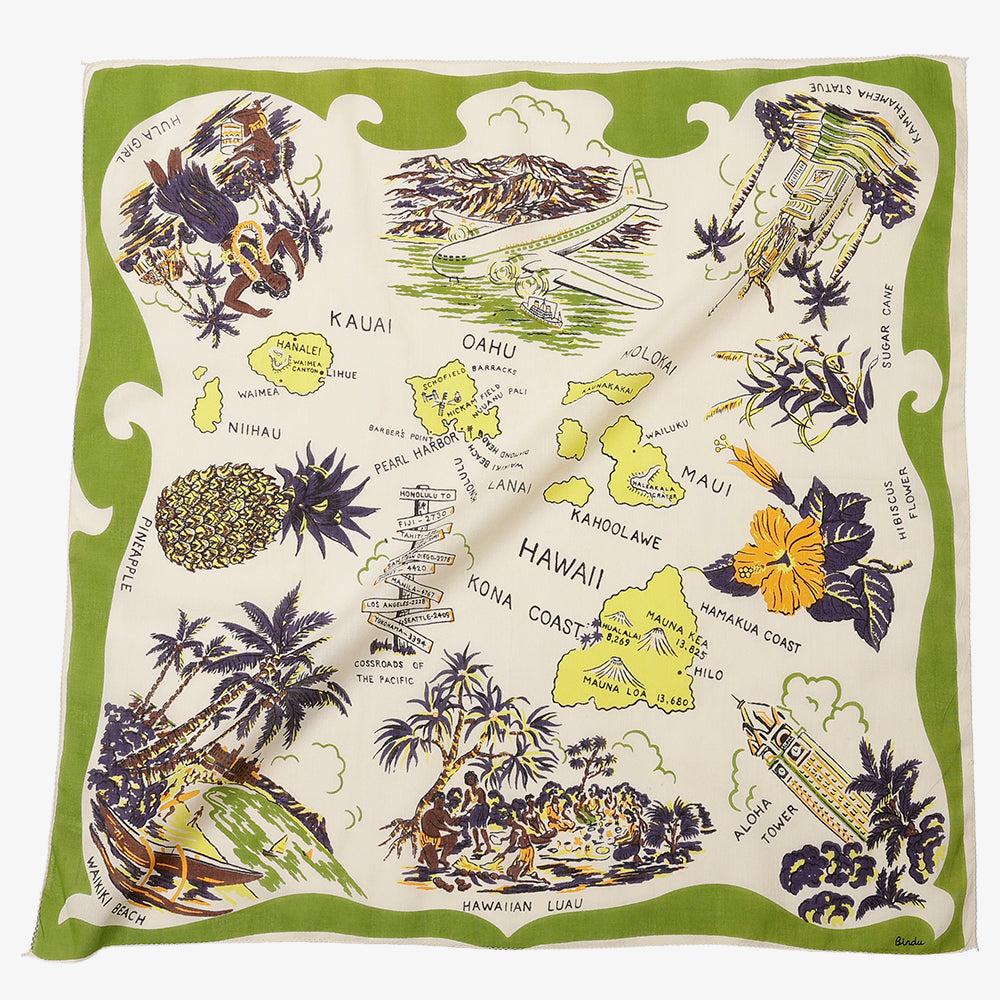 ハワイ マッププリント 64スカーフ Olive / BBB2139-Hawaii-c2 – Bindu