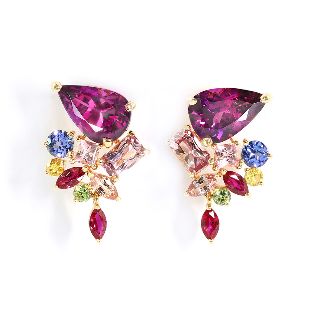 ビズー公式】ロードライトガーネット×マルチカラージュエル K18ピアス