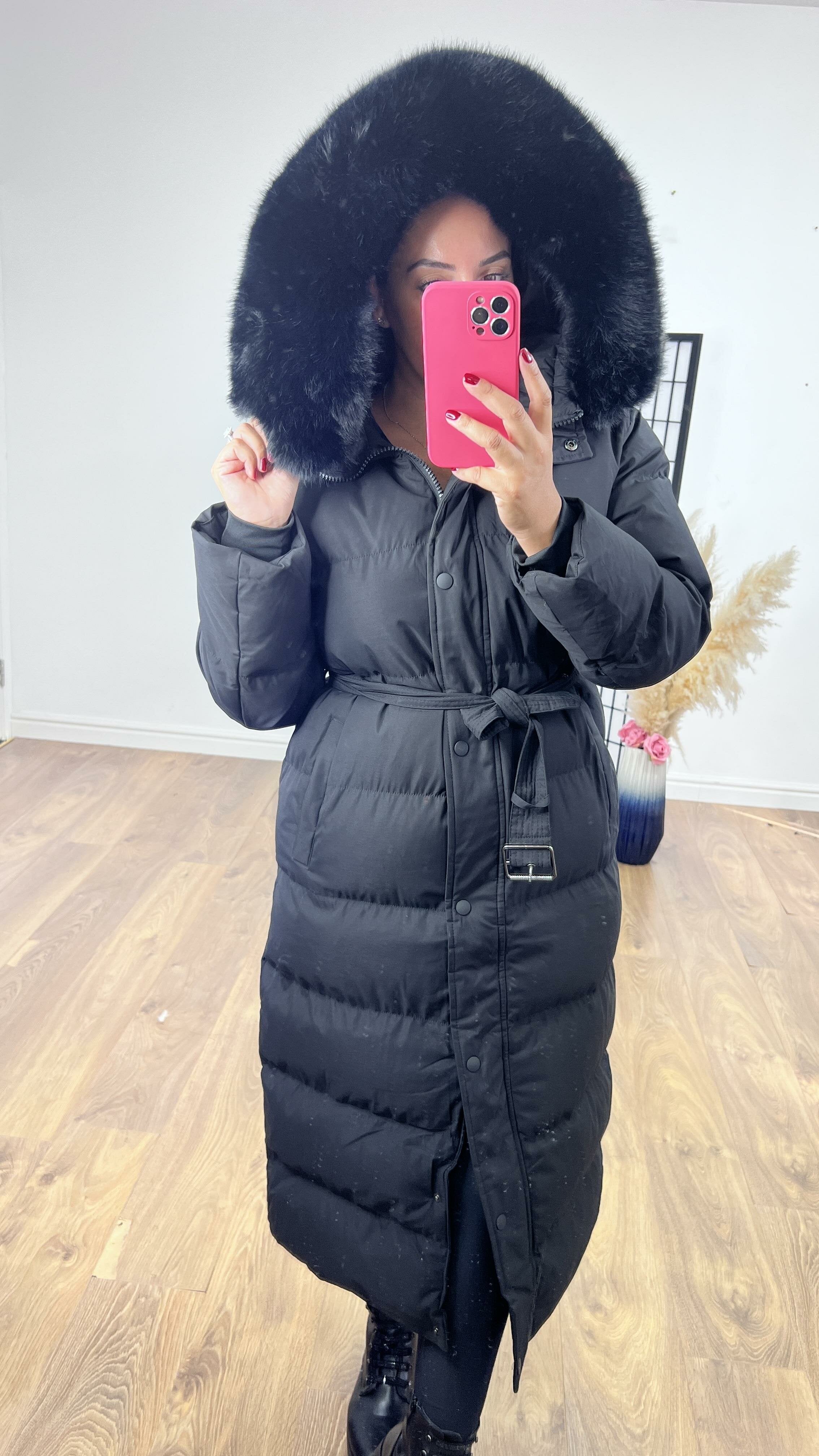 Maddox Black Padded Faux Fur Hooded Coat – BowsBoutiques