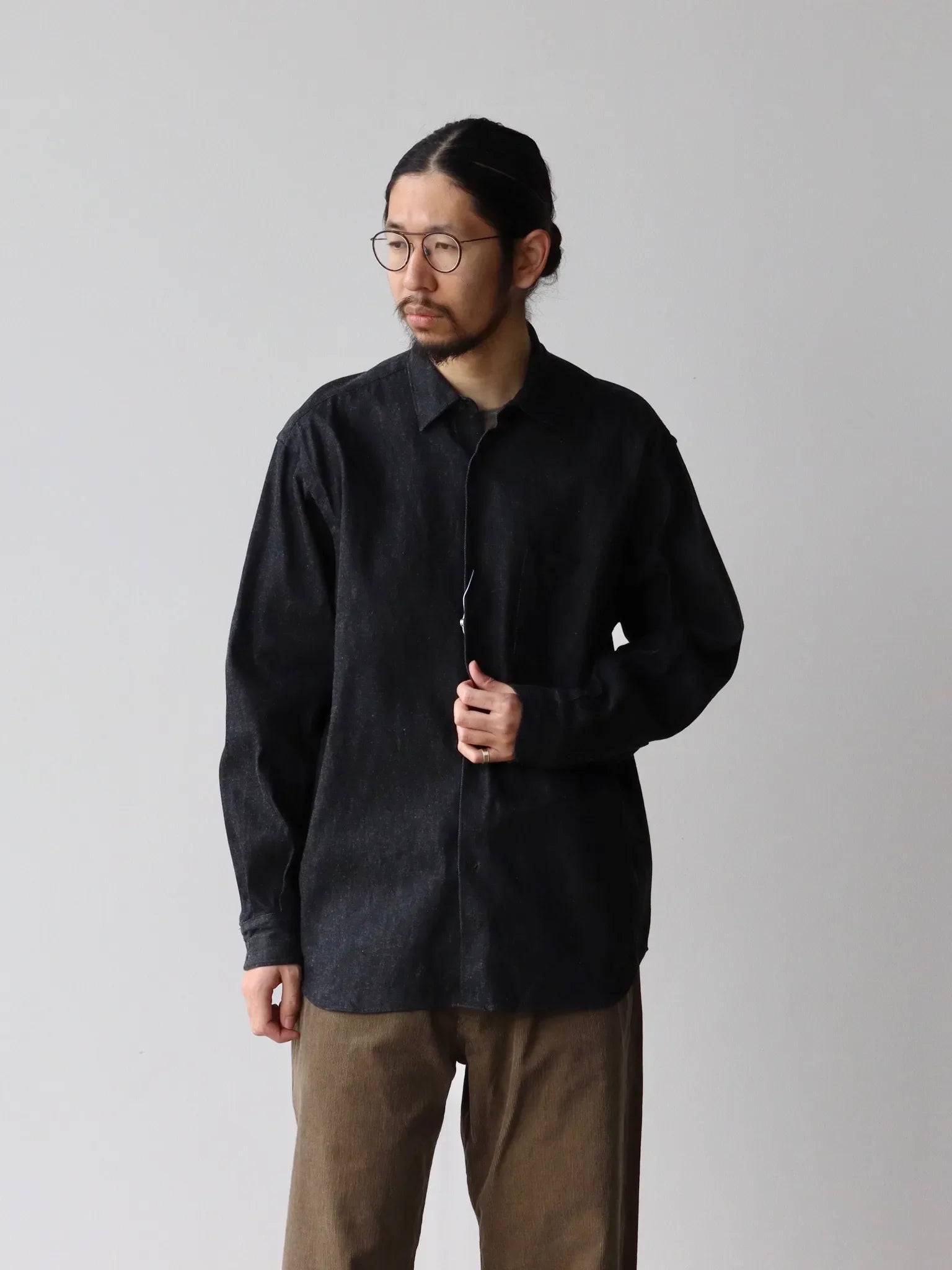 COMOLI デニム コモリシャツ BLACK × ECRU | CASANOVA&CO (カサノヴァ