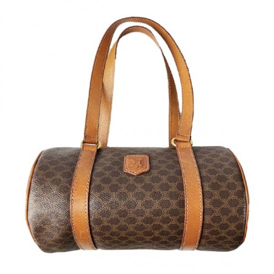 CELINE セリーヌ マカダム柄 パピヨン型 PVC/レザー ドラムバッグ