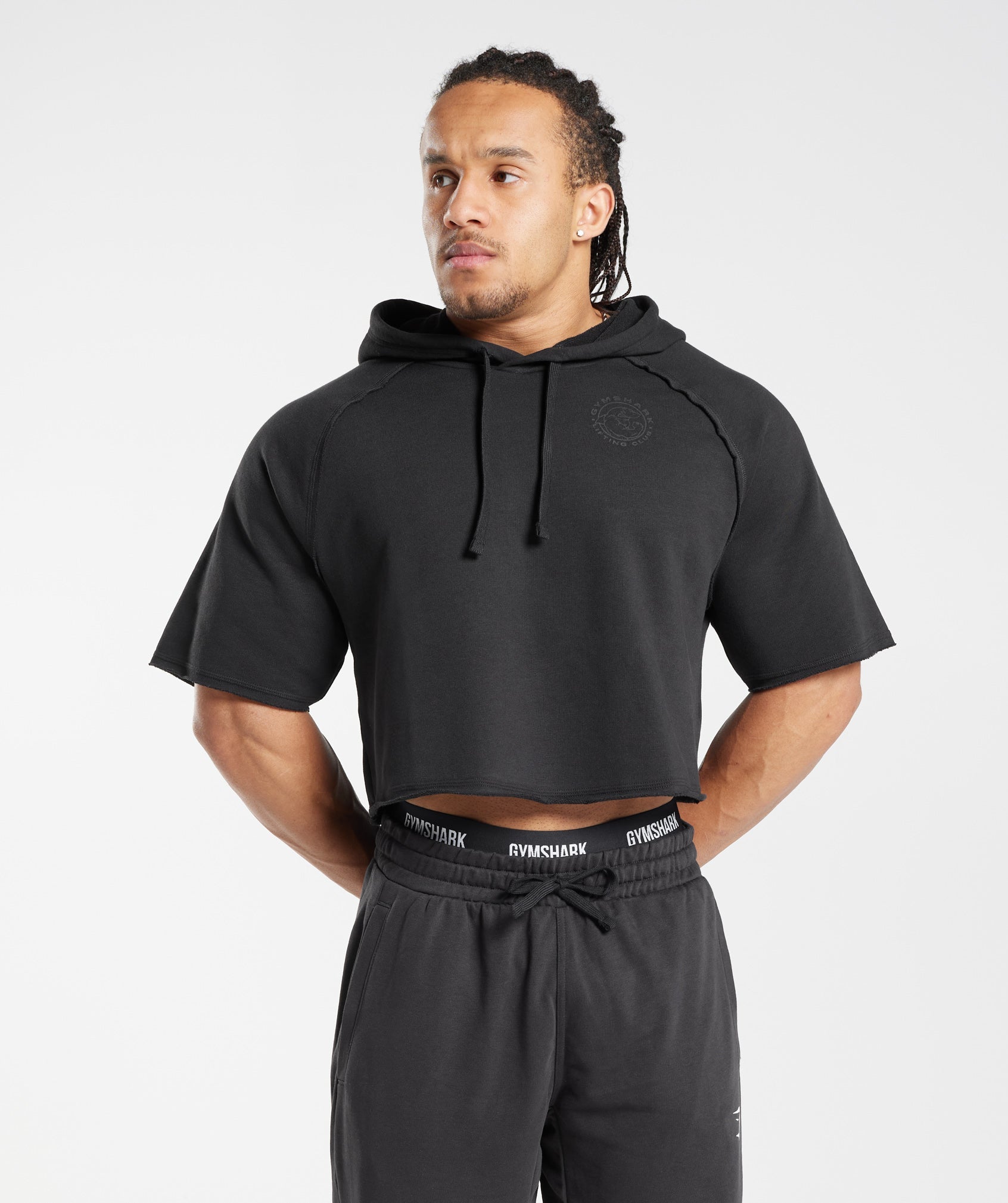 Gymshark Legacy Short Sleeve Cropped Hoodie - Black | Gymshark