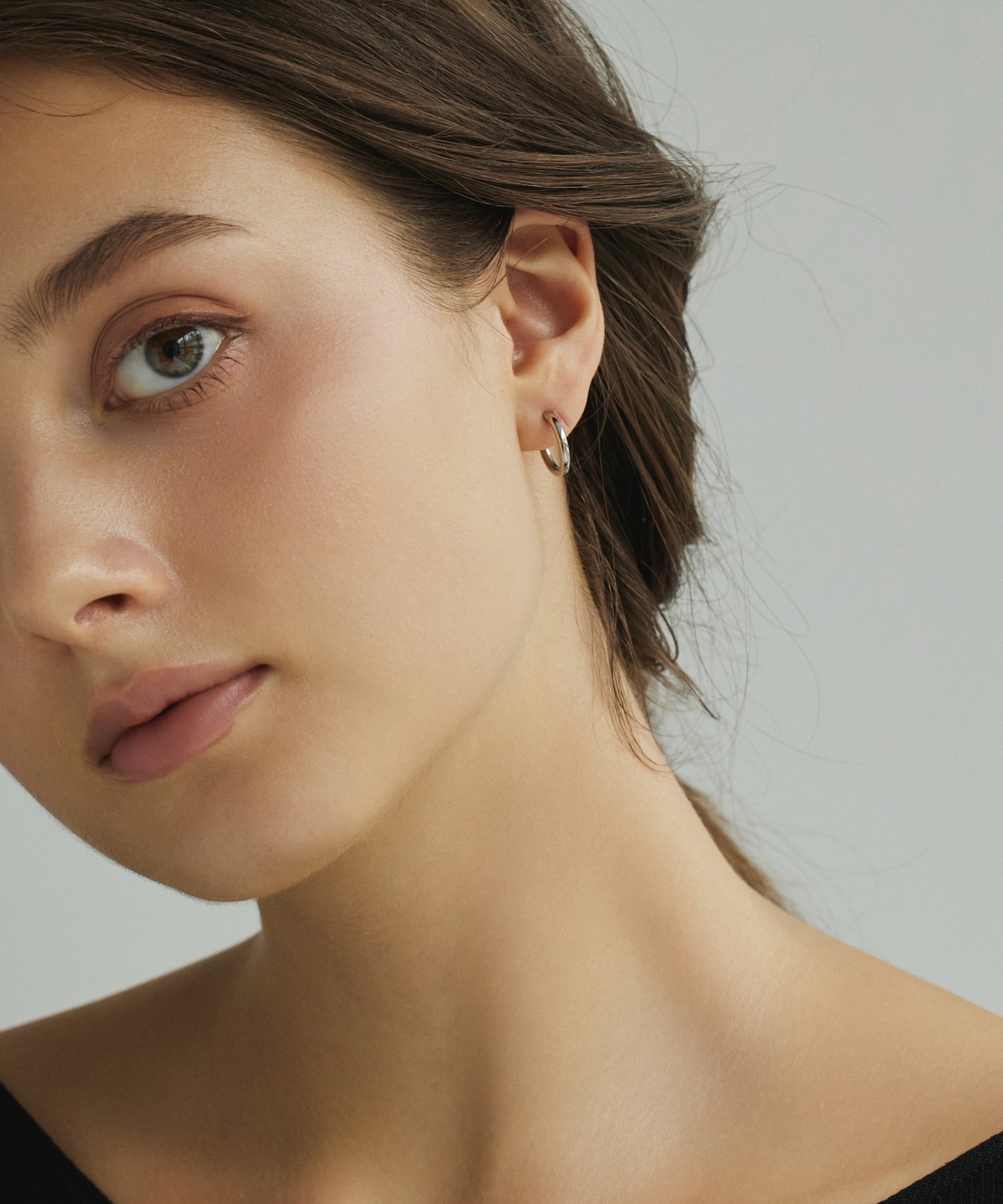 シルバー]ワンタッチループピアス14mm