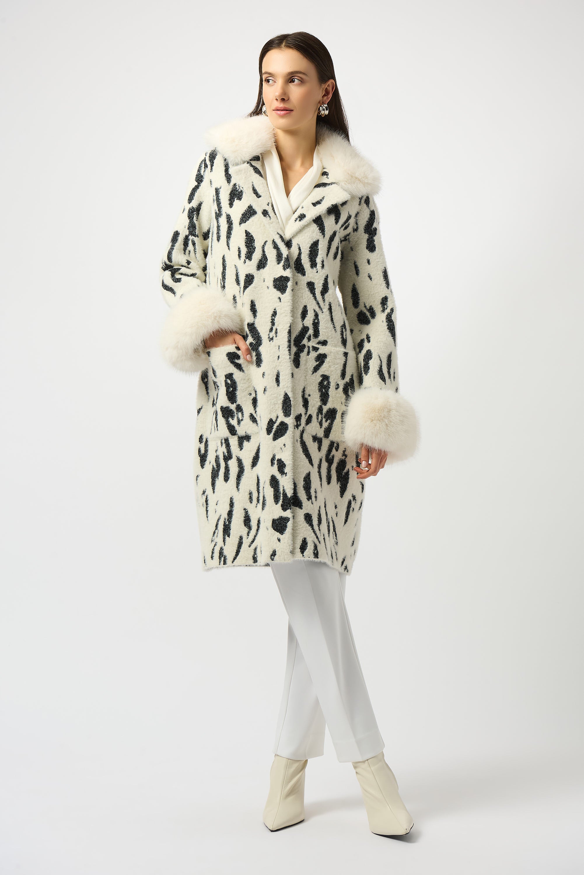 Joseph Ribkoff Animal Print Coat with Faux Fur Trim Style 253904