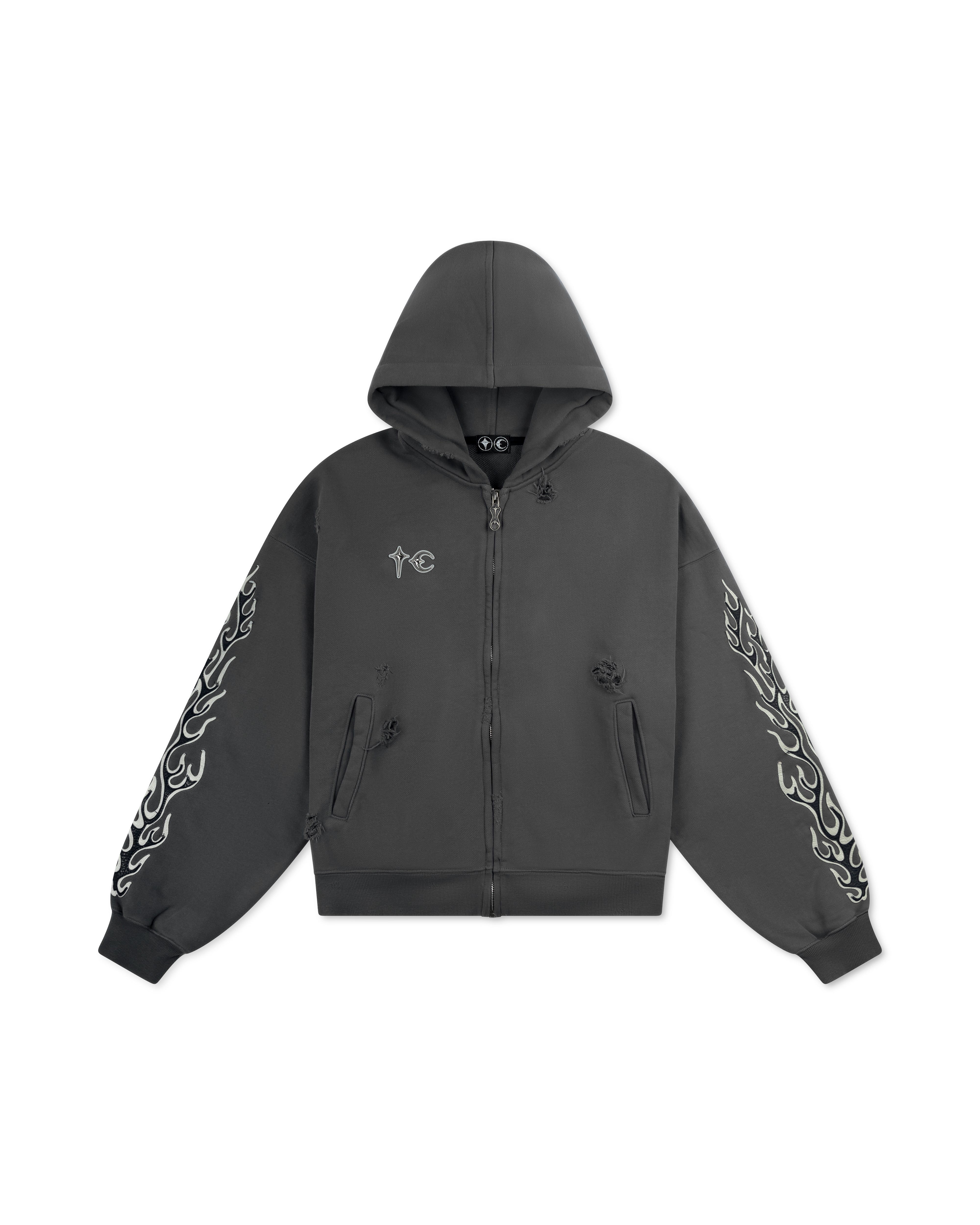 Thug Club Leather Flame Hooded Zip-Up Grey – E3RD