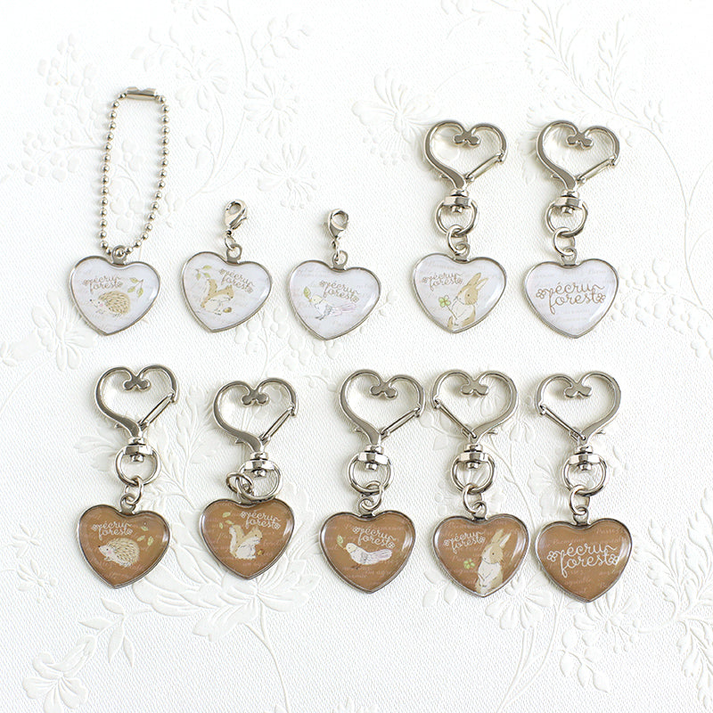 ハートのキーホルダーフックホルダーボールチェーン】うさぎやリス小鳥