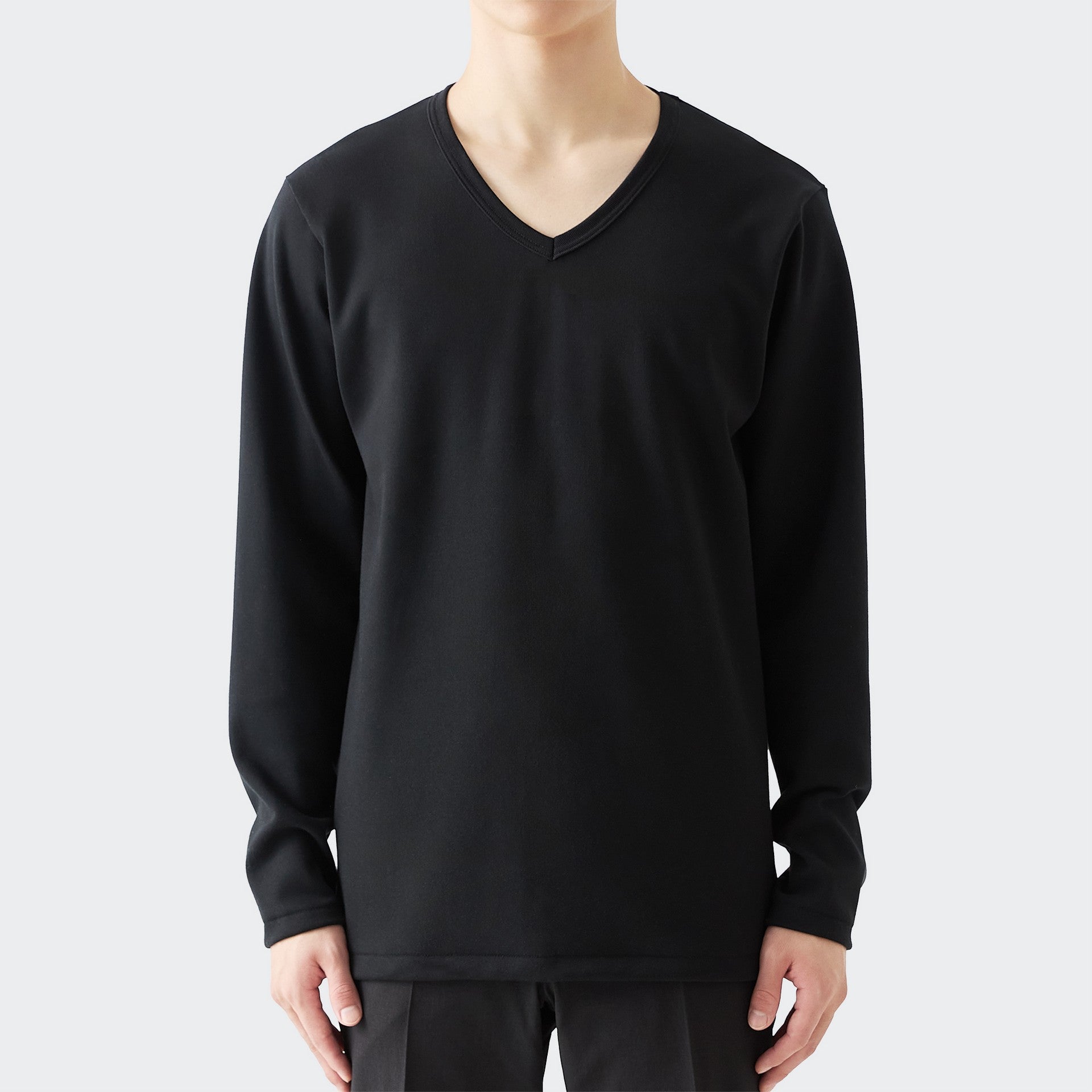 MENS ヘビー 長袖 VネックTシャツ BLACK | 高級無地Tシャツ専門店