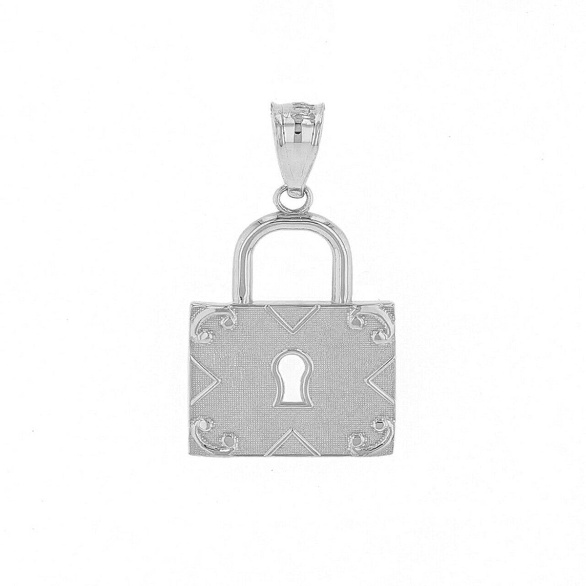 925 Sterling Silver Swirl Rectangle Keyhole Padlock Pendant