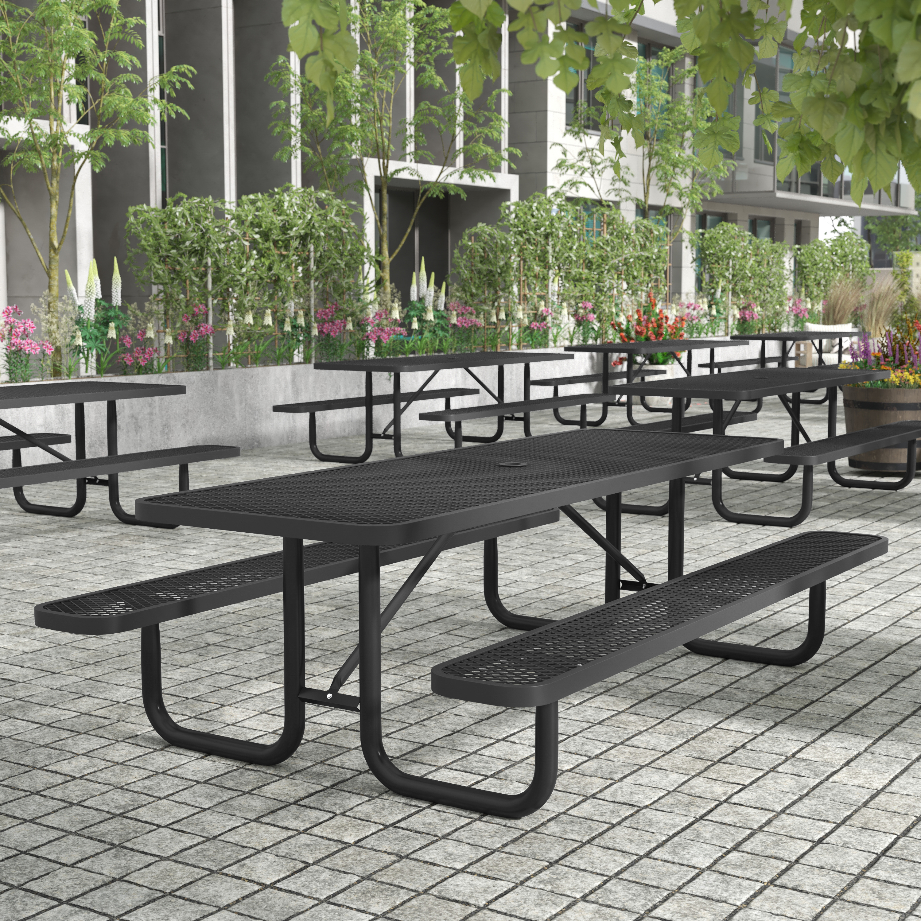 Mantill - 8' Commercial Rectangular Expanded Metal Picnic Table