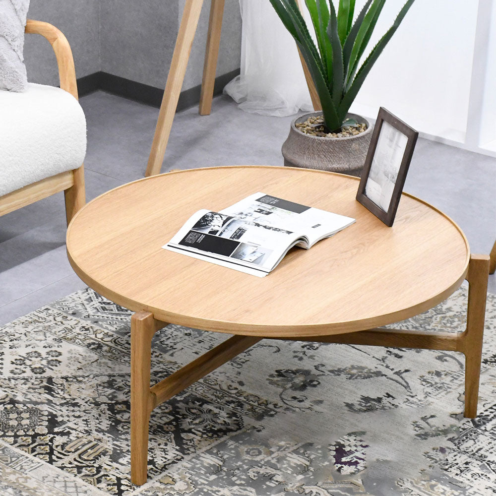 北欧風 丸型ローテーブル ナチュラル 木製リビングテーブル｜円形