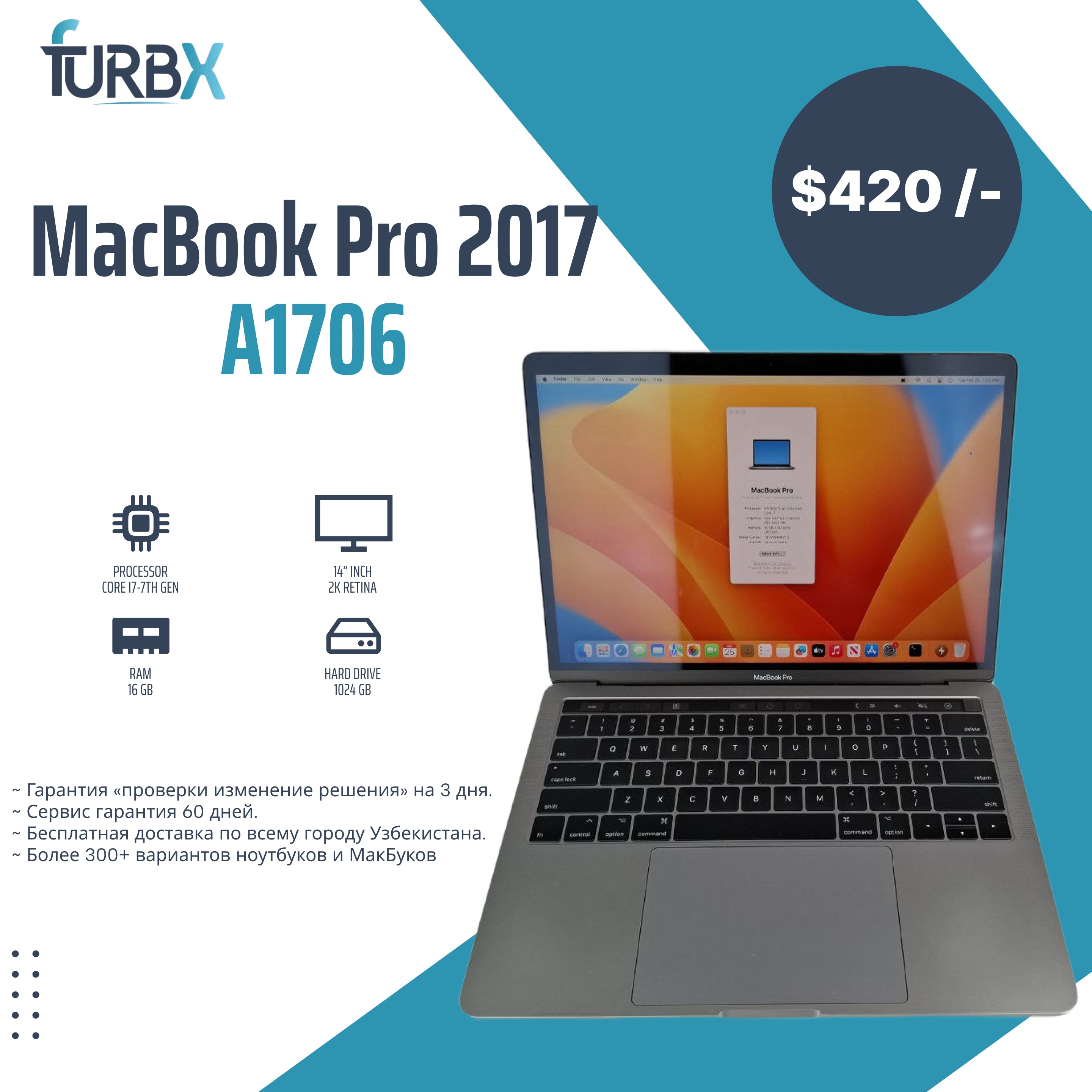 Macbook Pro A1706 i7 7th 16GB/1TB – Furbx.uz
