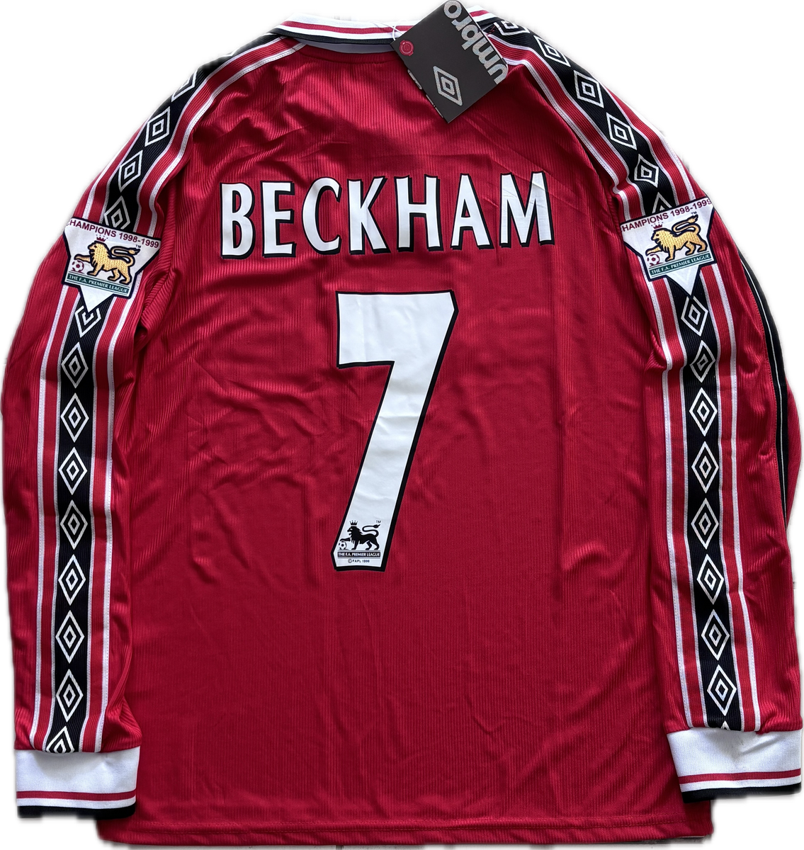 Vintage David Beckham #7 Manchester United 98/99 Umbro Red Long