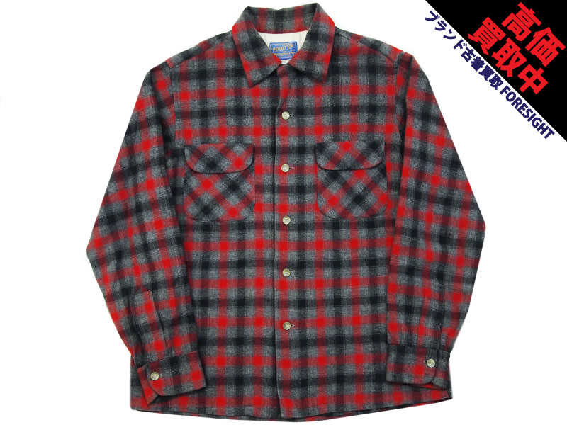 50's PENDLETON ウール チェックシャツ ペンドルトン グレー レッド 灰