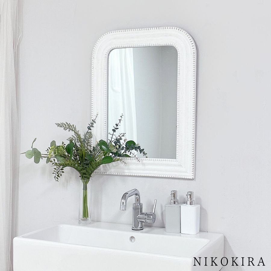 ウォールミラー 壁掛けミラー アンティークミラー 50cm 65cm ホワイト