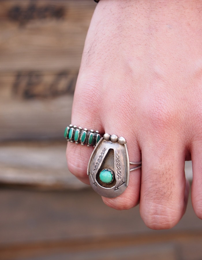 1940s Vintage Navajo ナバホ族 ターコイズ オン シルバープレートリング