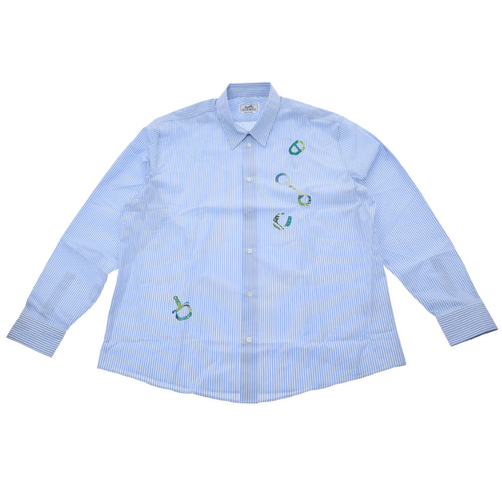 エルメスストライプ セリエボタン サイズ43 白/水色 メンズ コットン