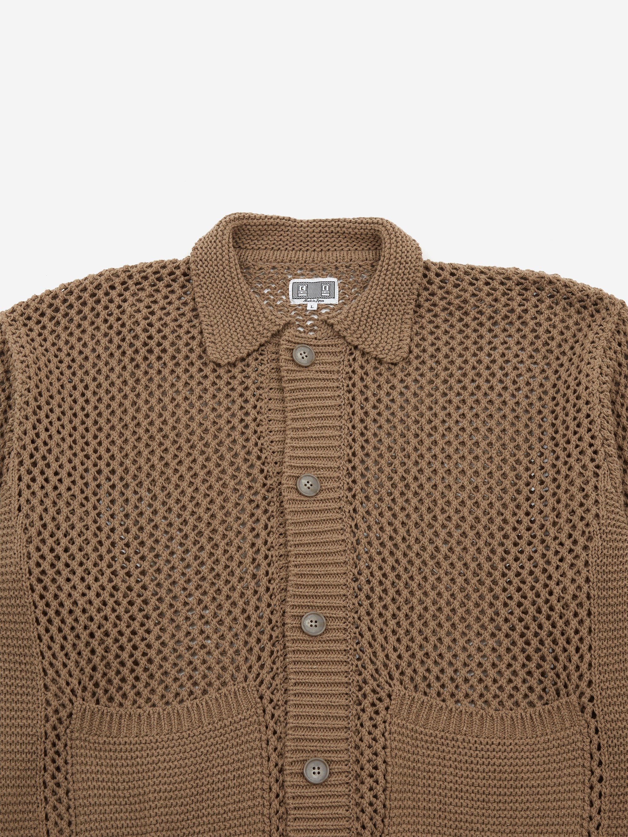 C.E Cav Empt Collared Mesh Knit Cardigan - Khaki – Goodhood