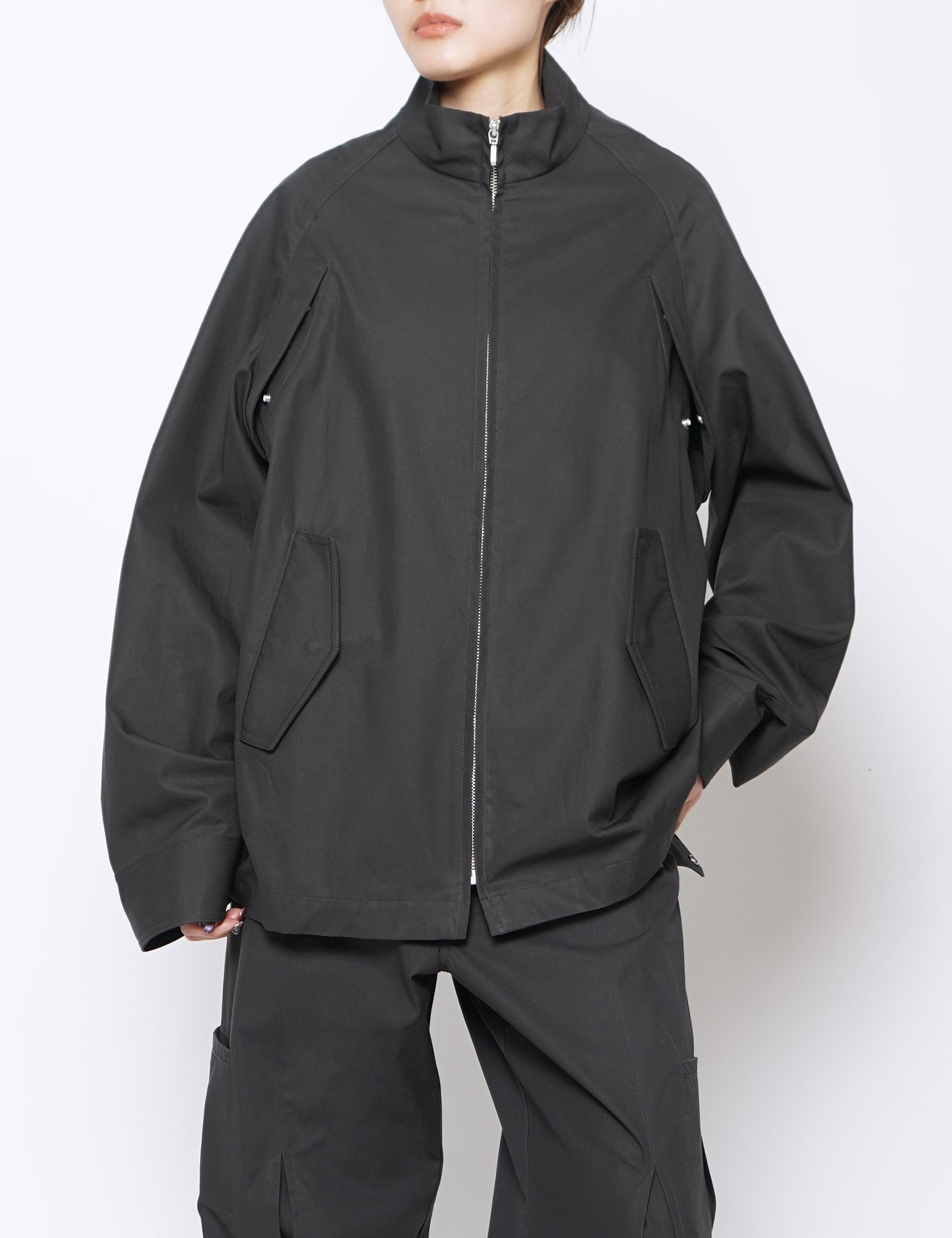 OMAR AFRIDI CHARCOAL COTTON GABARDINE NEMESIS BLOUSON