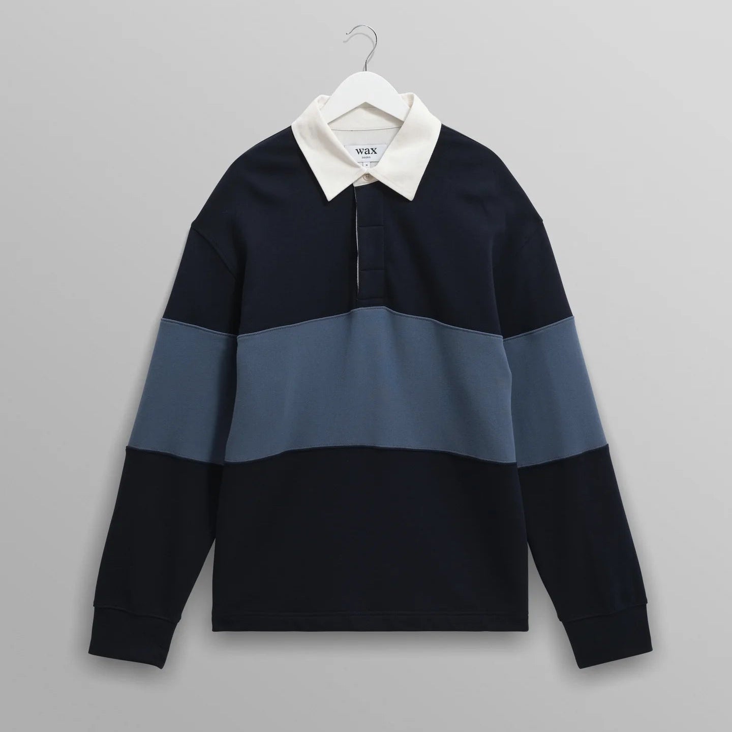 ラガーシャツ PANELLED LOOPBACK (NAVY/BLUE)【ワックスロンドン日本