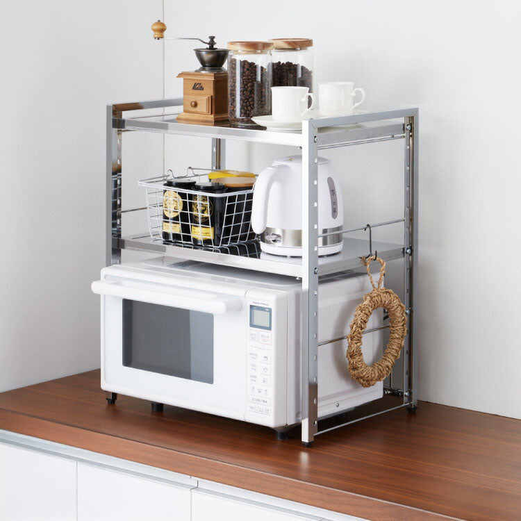 日本製 燕三条 頑丈ステンレス棚 伸縮 レンジ上ラック 2段 幅51～81cm