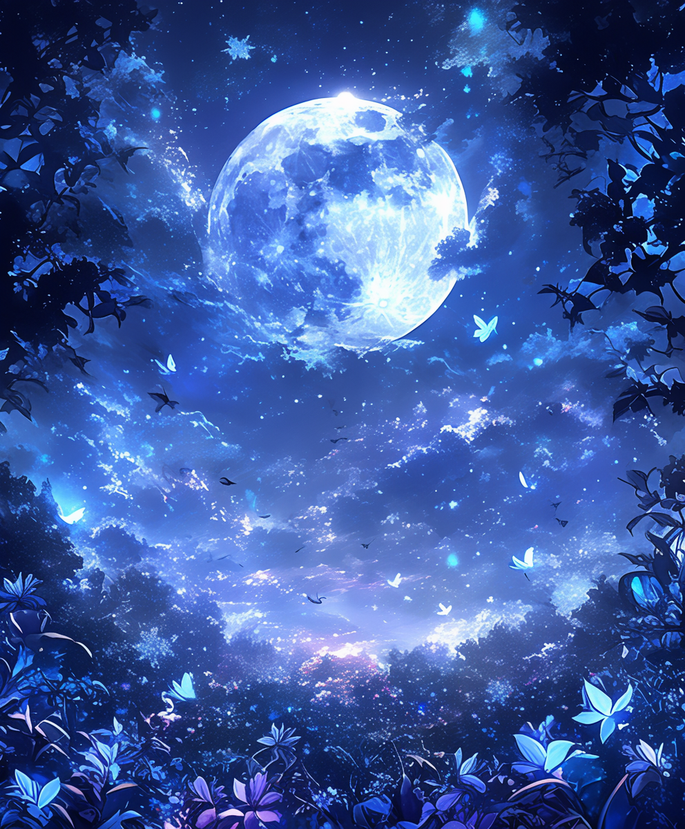 月下に舞う蝶たち Butterflies Beneath the Moonlight – Hapicasso