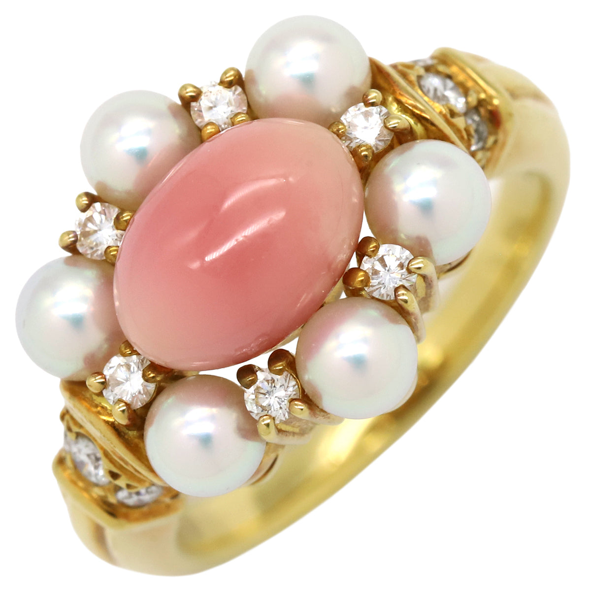 ミキモト MIKIMOTO パールリング ピンクXパールホワイトXイエロー