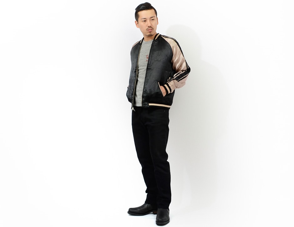 花旅楽団 和柄 スカジャン 菊 花 白孔雀 リバーシブル 刺繍 SCRIPT SSJ-011