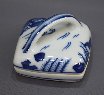 茶道具 京焼 御室窯造 染付 隅田川 香合 共箱 V 7962