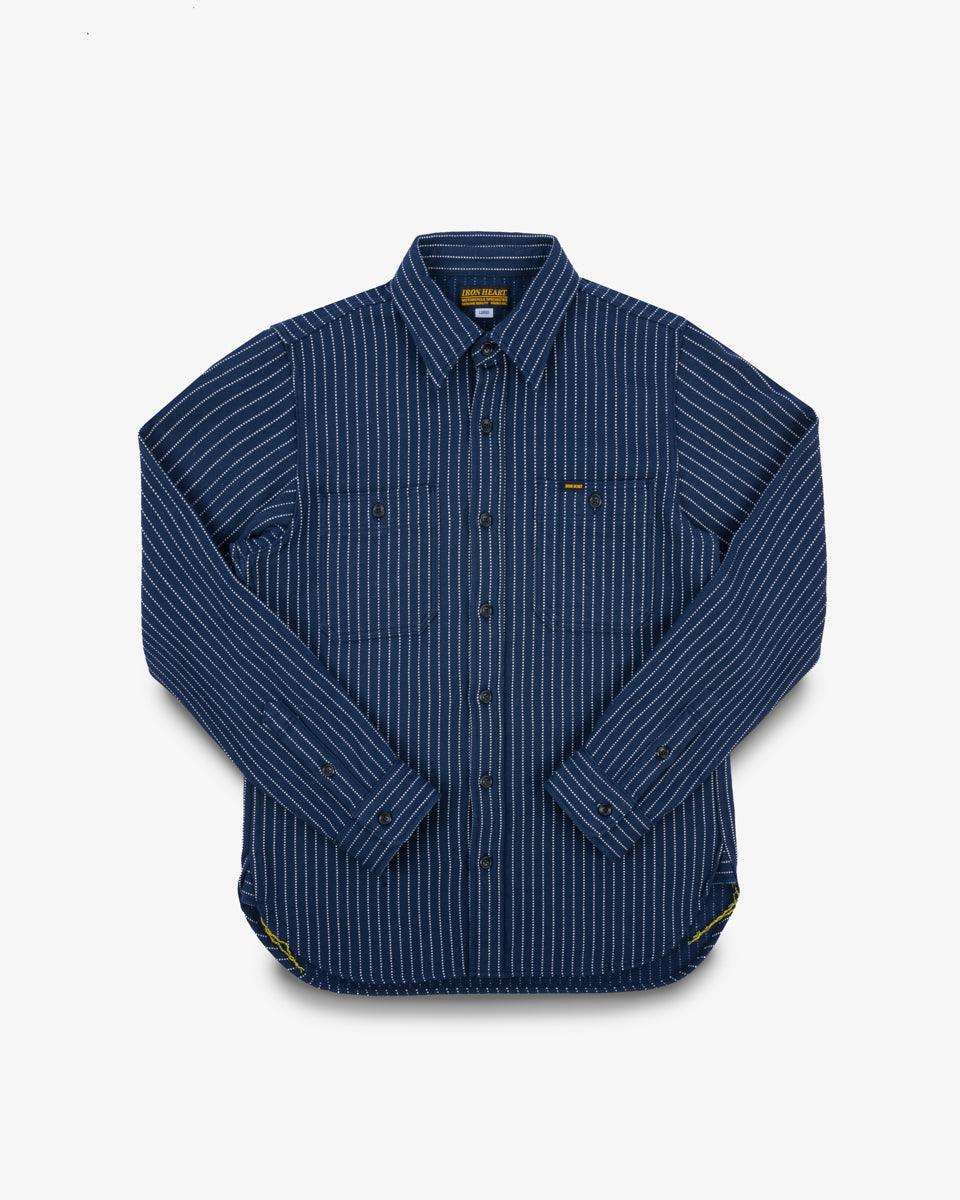IHSH-402-NAV - Ultra Heavy Flannel Chalk Stripe Work Shirt - Navy