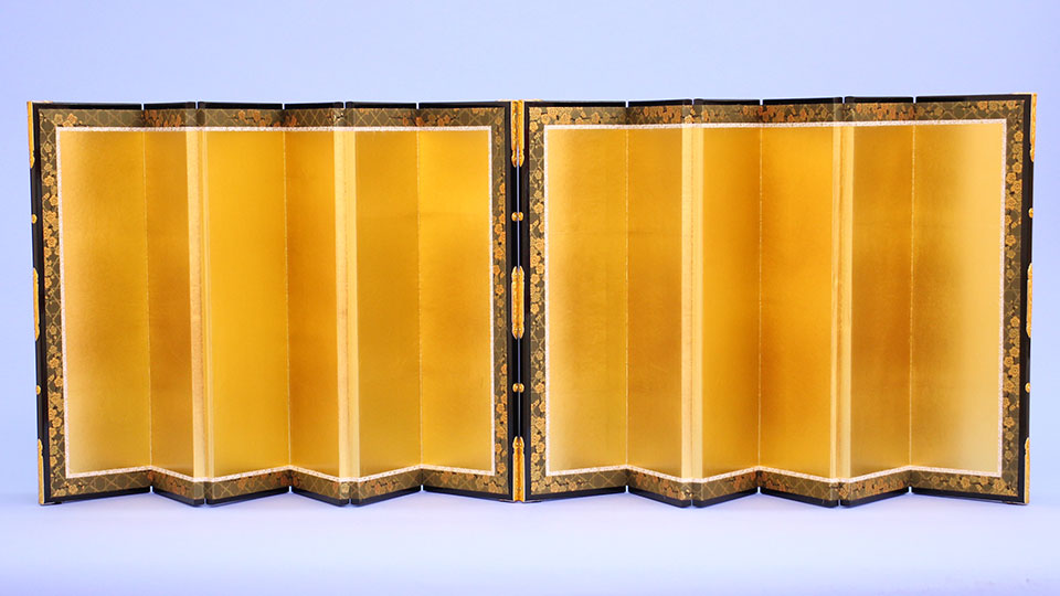 屏風・衝立 高さ39cm 雛人形用 13号 金屏風 六曲袋張 真鍮箔二重縁付き